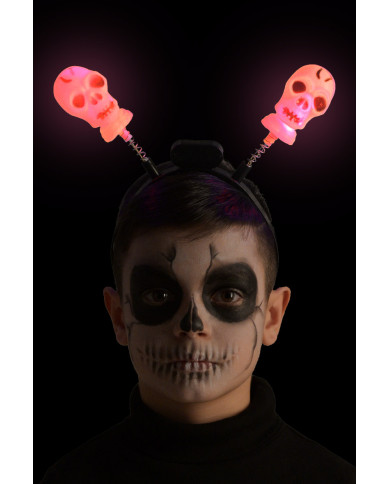 Diadema con calaveras y luces (pilas incluidas) con solapa de cartón