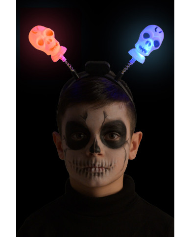 Diadema con calaveras y luces (pilas incluidas) con solapa de cartón