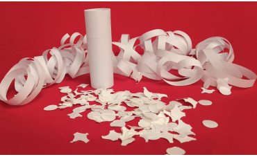 Konfetti und weiße Luftschlangen Konfetti und weiße Luftschlangen